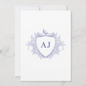 Invitation Monogramme de blason classique bleu toile de Jouy (Dos)