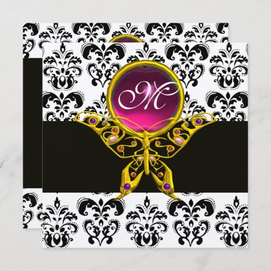 Invitation MONOGRAMME DE BOUTEILLE, damas blanc noir, rose (Devant / Derrière)