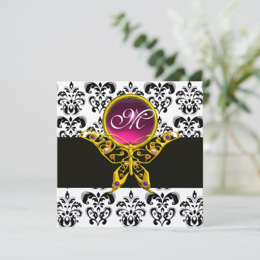 Invitation MONOGRAMME DE BOUTEILLE, damas blanc noir, rose (Debout devant)