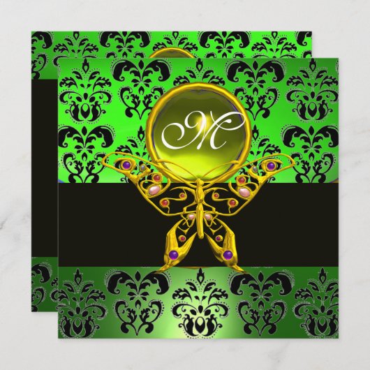 Invitation MONOGRAMME DE BOUTEILLE HYPER, damas vert, gemme j (Devant / Derrière)