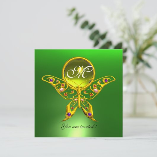 Invitation MONOGRAMME DE BOUTEILLE HYPER, vert, topaz jaune (Debout devant)