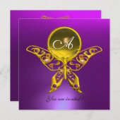 Invitation MONOGRAMME DE BOUTEILLE, topaz jaune, violet (Devant / Derrière)