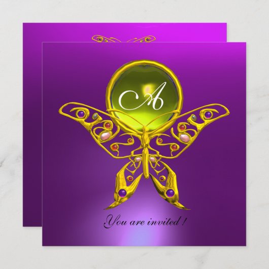 Invitation MONOGRAMME DE BOUTEILLE, topaz jaune, violet (Devant / Derrière)