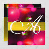 Invitation MONOGRAMME DE BULLE QUANTIQUE rouge jaune (Devant / Derrière)