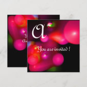 Invitation MONOGRAMME DE BULLE QUANTIQUE rouge noir rose (Devant / Derrière)