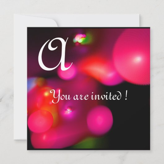 Invitation MONOGRAMME DE BULLE QUANTIQUE rouge noir rose (Devant)