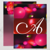 Invitation MONOGRAMME DE BULLE QUANTIQUE rouge noir rose (Devant / Derrière)