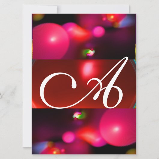Invitation MONOGRAMME DE BULLE QUANTIQUE rouge noir rose (Devant)