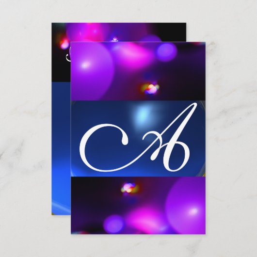 Invitation MONOGRAMME DE BULLE QUANTUM bleu pourpre rsvp (Devant / Derrière)