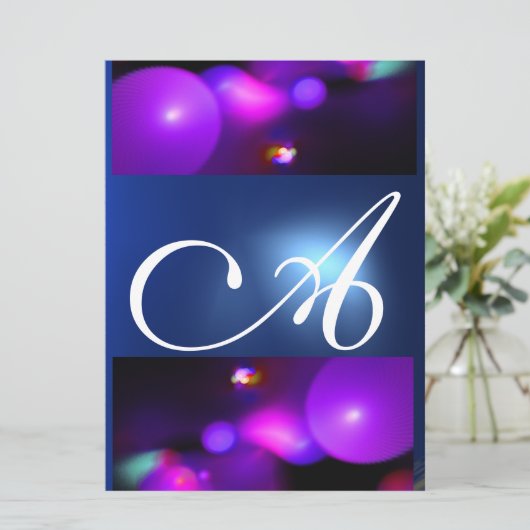 Invitation MONOGRAMME DE BULLE QUANTUME bleu violet (Debout devant)