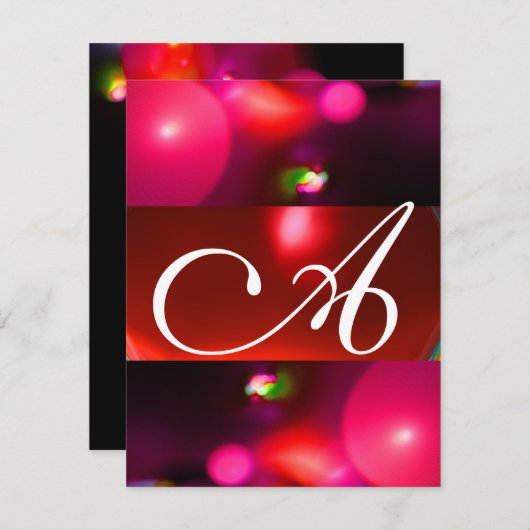 Invitation MONOGRAMME DE BULLE QUANTUME rouge rose noire (Devant / Derrière)