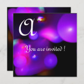 Invitation MONOGRAMME DE BULLE QUANTUQUE PURPLE rose noire (Devant / Derrière)