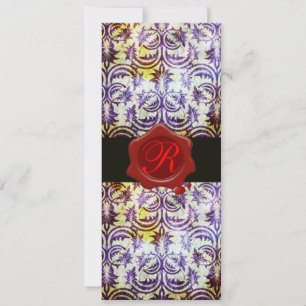 Invitation MONOGRAMME DE CACHET DE CIRE ROUGE DAMAS ANCIEN, v