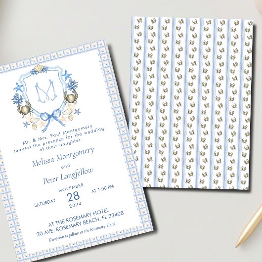 Invitation Monogramme de calligraphie de crabe mariage