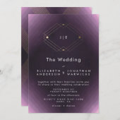 Invitation Monogramme de calligraphie violette classique Gold (Devant / Derrière)