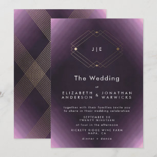 Invitation Monogramme de calligraphie violette classique Gold