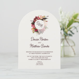 Invitation Monogramme de chrysanthème sur le blanc de neige