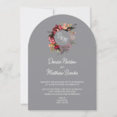 Invitation Monogramme de chrysanthème sur pierre ciselée (Devant)