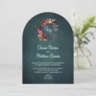 Invitation Monogramme de chrysanthème sur Turquoise