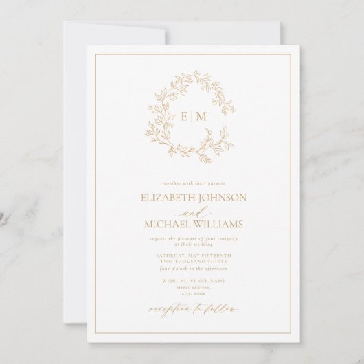 Invitation Monogramme de cime dorée moderne Mariage photo (Devant)