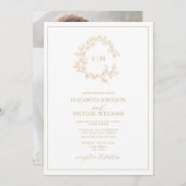 Invitation Monogramme de cime dorée moderne Mariage photo (Devant / Derrière)