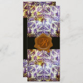 Invitation MONOGRAMME DE CIRE BRUNE DAMAS ANCIENNE, violet (Devant / Derrière)