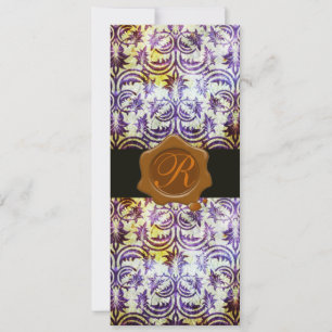 Invitation MONOGRAMME DE CIRE BRUNE DAMAS ANCIENNE, violet