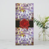 Invitation MONOGRAMME DE CIRE ROUGE DAMASSÉ ANTIQUE,purple (Debout devant)