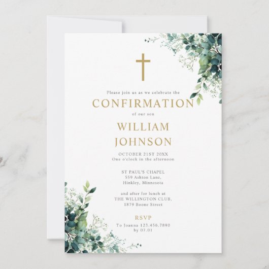 Invitation Monogramme de confirmation de la verdure florale d (Devant)