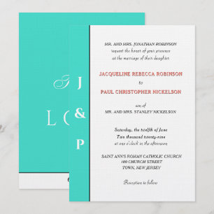 Invitation Monogramme de corail turquoise minimaliste 