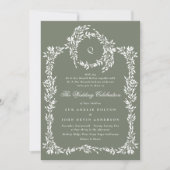 Invitation Monogramme de couronne classique Sage Vert Élégant (Devant)