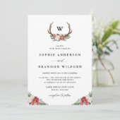 Invitation Monogramme de couronne de Noël Antler Mariage hive (Debout devant)