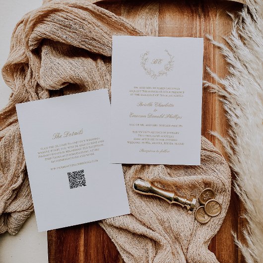 Invitation Monogramme de couronne d'or Code QR Mariage élégan