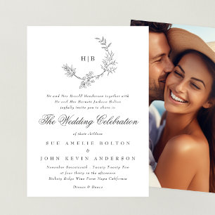 Invitation Monogramme de couronne florale classique Mariage p
