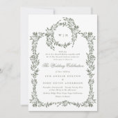 Invitation Monogramme de couronne Sage Vert Élégant Mariage d (Devant)