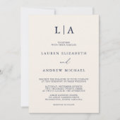 Invitation Monogramme de crème bleue marine Simple minimalist (Devant)