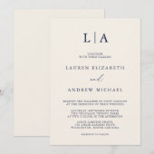 Invitation Monogramme de crème bleue marine Simple minimalist (Devant / Derrière)