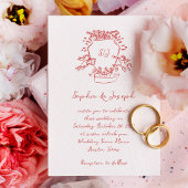 Invitation Monogramme de crête à main rouge lunaire | MARIAGE