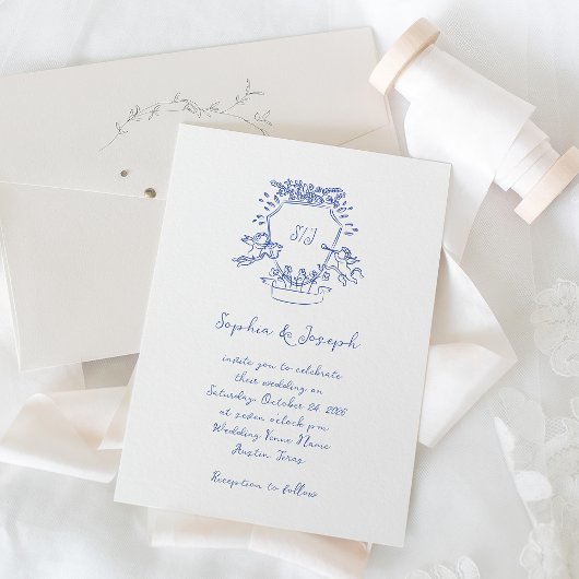 Invitation Monogramme de crête blanc | MARIAGE