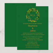 Invitation Monogramme de crête de feuille Orange Vert forêt M (Devant / Derrière)