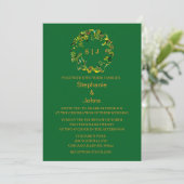 Invitation Monogramme de crête de feuille Orange Vert forêt M (Debout devant)