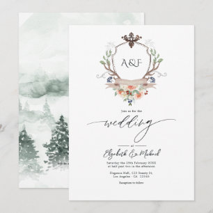 Invitation Monogramme de crête de Laurel Woodland Code QR Mar
