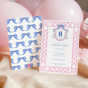 Invitation Monogramme de Crête de Mahjong à l'Aquarelle Bambo