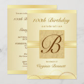Invitation Monogramme de Damas aurifères du 100e anniversaire (Devant / Derrière)