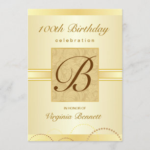 Invitation Monogramme de Damas aurifères du 100e anniversaire