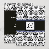 Invitation MONOGRAMME DE DAMAS, noir blanc, bleu (Devant / Derrière)