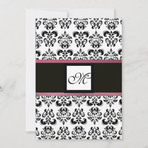 Invitation MONOGRAMME DE DAMAS, noir blanc, rose violet pourp