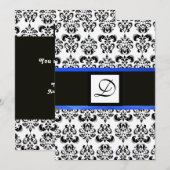 Invitation MONOGRAMME DE DAMAS,noir et blanc,bleu (Devant / Derrière)