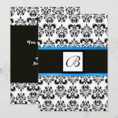 Invitation MONOGRAMME DE DAMAS,noir et blanc,bleu (Devant / Derrière)