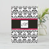 Invitation MONOGRAMME DE DAMAS, noir et blanc, fuchsia rose (Debout devant)